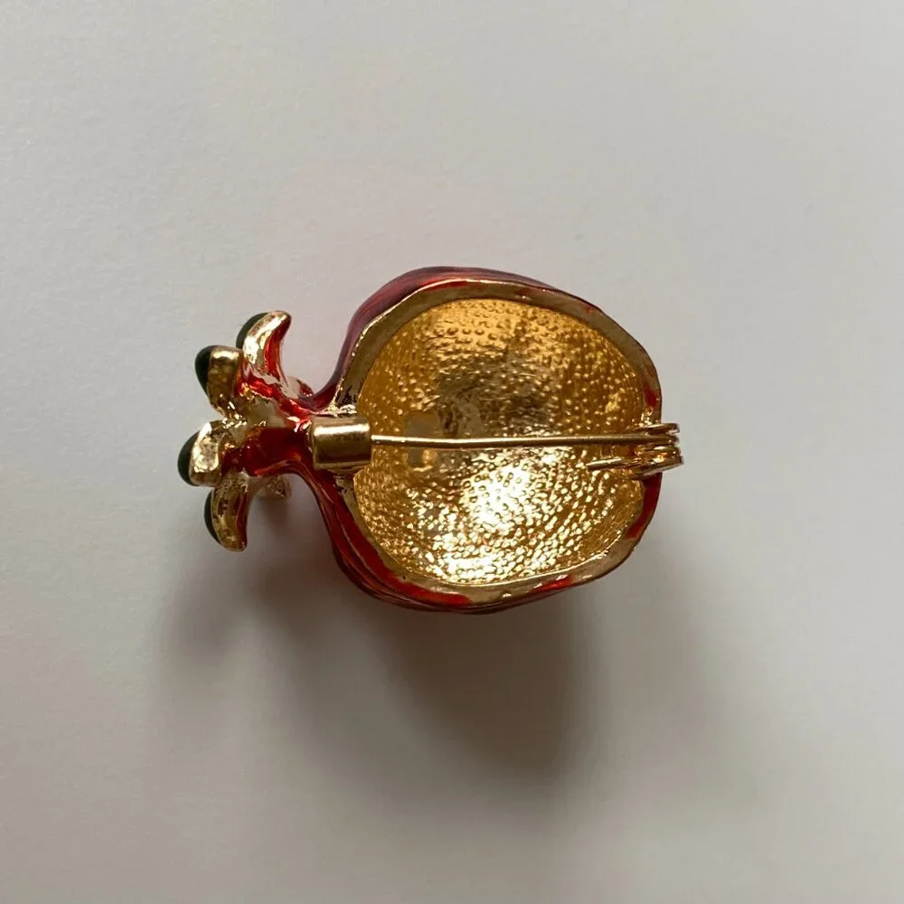 VINTAGE ESTATE Pomegranate Brooch Pin Rare Enamel Rhinestone Costume Jewelry 80s
